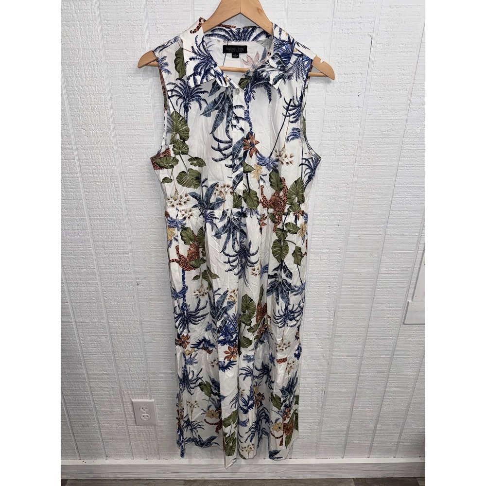 Rachel Zoe Maxi Dress Womens White Tropical Jungle Leopard Print Sleeveless L